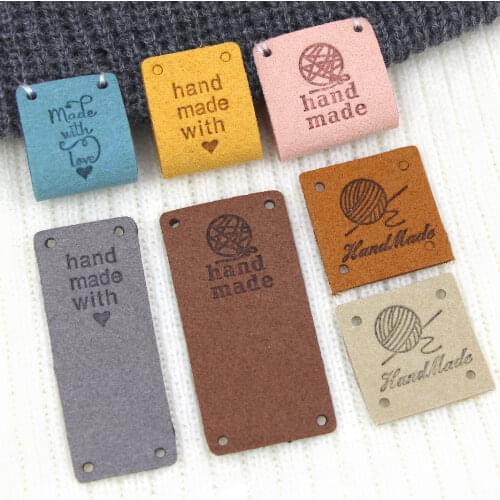 20Pcs Mix Handmade Labels Tags Synthetic Leather Labels Hand Made With Love Tag For Clothing/Hats/Bags/Gifts Sewing Accessories