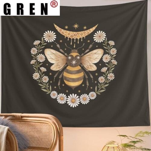 GREN Bee Floral Daisy Drom Tapestry Wall Hanging Covering Rugs Background Cloth Beach Mat Blanket Art Bedroom Living Home Decor
