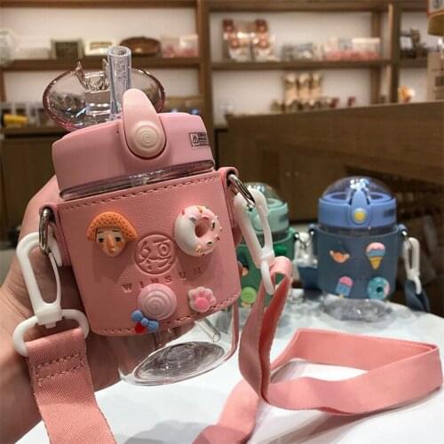 Student Portable Creative Water Bottle Plastic Cute Kawaii Kids Water Bottle Cup with Straw Botella De Agua Waterbottle Ed50sp