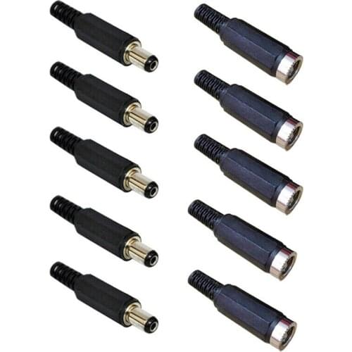 5 Pair (10pcs) 2.1x5.5mm Male Female DC Power Plug Socket Jack Adapter Connectors Set
