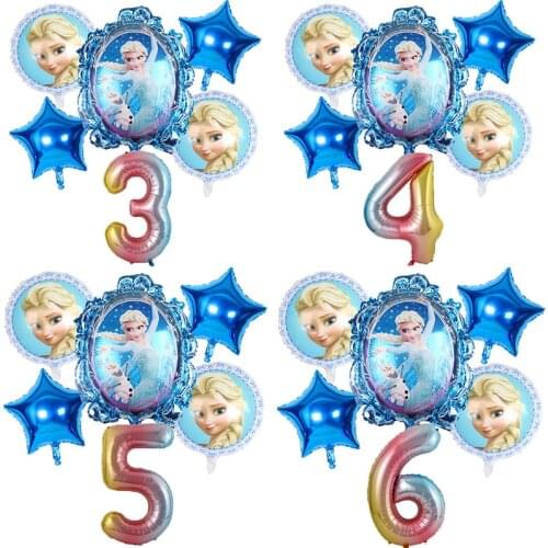 Disney Elsa Frozen Princess 6pcs/lot Aluminium Foil Number Balloons Baby Shower Girls Birthday Party Decorations Supply Kid Toys