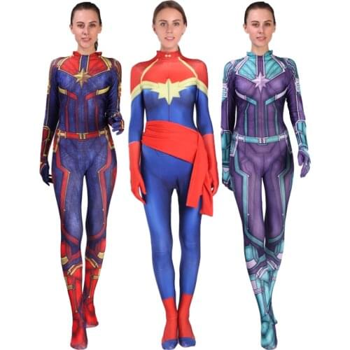 Movie Version Captain Carol Danvers Cosplay Costume Zentai Superhero Bodysuit Suit Jumpsuits Women Costumes 3D Printing
