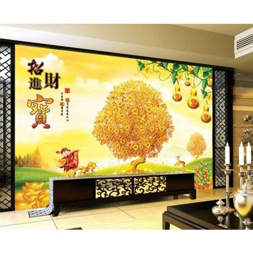 Fortune House Lucky Fortune House Fresco background wall home furnishings living room sofa TV wall wallpaper murals