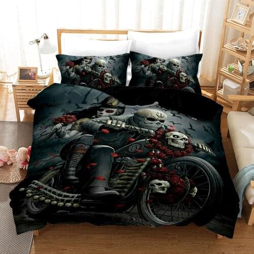 Rose Skull Halloween Beddengoed Set Western Europe 3D Print Playing Card Skull Bedclothes King Size Bed Cover Set High Quality