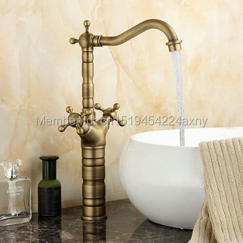 Gizero Basin Countertop Mixer Dual Handle Control Copper Brass Kitchen Faucet Swivel Spout Vanity Mixer Taps GI31