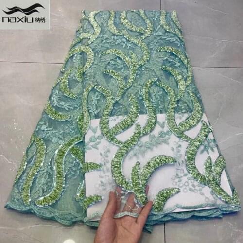 Madison African Green Lace Fabric 2021 High Quality Sequins Lace French Nigerian Tulle Lace Fabrics For Wedding Sewing