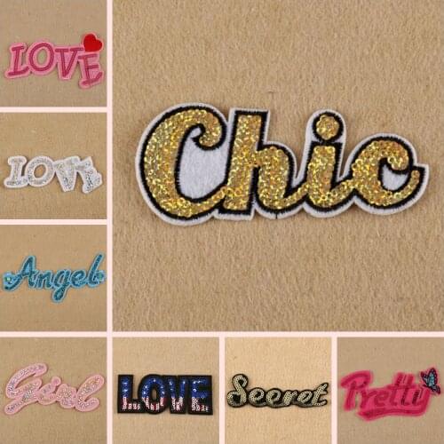Angel Love Pretty Chic Sweet Sequin Words Letters Iron Embroidered Patches For clothing Girl clothes Stickers Garment Appliques