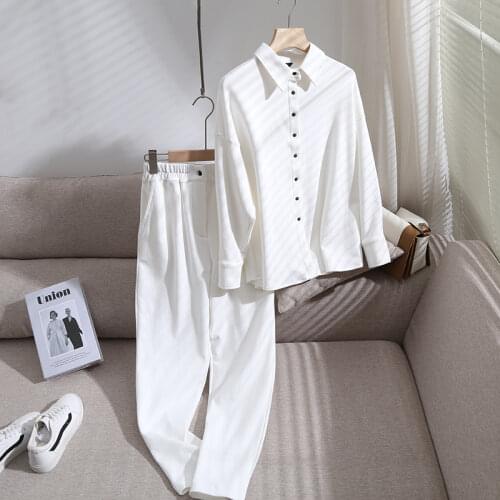 Dave&Di Fashion Vintage CasualBlouse Women Blusas Mujer De Moda 2021 Shirt And Pants Women Trousers Women Two Pieces Sets