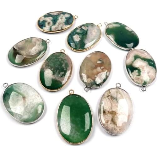 Natural Stone Pendants Egg Shape Exquisite Faceted Green Agates Stone Charms for Jewelry Making Women Necklace Bracelet Gift