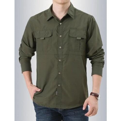 Fishing Riding Military Shirt Breathable Quick-Drying Blouse Long Sleeve Cargo Working Camisa Men Clothing Outdoor Overalls Tops
