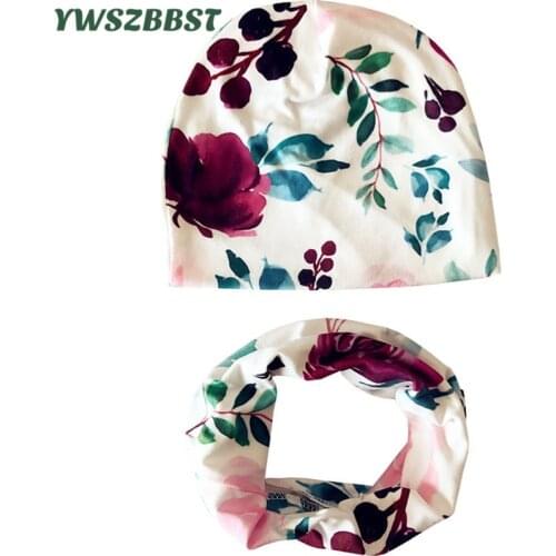 2021 New Spring Cotton Baby Hat Set Donuts Flowers Print Cap Scarf for Boys Girls Autumn Winter Infant Hats Baby Cap