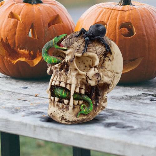 Modern Skull Sculpture Decorative Ornament Death Figurine Statue Photo Props Halloween Office Bedroom Desktop Decoration