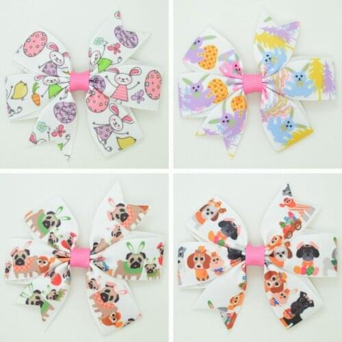 SUPWRF 3.1'' Easter rabbit dog cute bow Girls Hair Bow With Clip Boutique Printed Ribbon headwear diy wholesale 20 PCS T0929