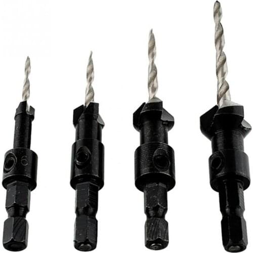 Hot 4pcs drill bits Hex Shank Taper Drill Counter Sink Holes Drilled Carpenter Countersink Bit Reaming Drill #6 #10 #13 #16