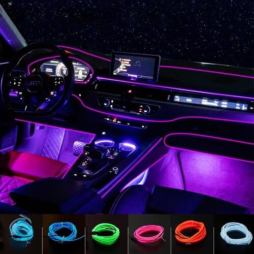 LED Car Interior Decor Bar Clip Type Luminous Line Light Strip EL Wire Ambient Auto Neon Tape Cigarette Lighter Or USB Driver