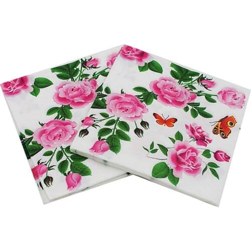 33x33cm 20Napkins/lot Butterfly Flower Color Printed Napkin Handmade Paper Wedding Anniversary Days Party Paper Towel Decor