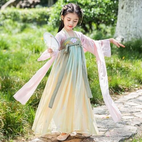 Fairy Ancient Chinese Costume Hanfu Dress Girls Photography Dress Embroidery Retro Han Dynasty Princess Festival Outfit Folk