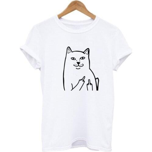 Funny Cat Printing Woman Short Sleeve T Shirt Summer Harajuku Round Neck Casual Tops Camiseta Feminina Streetwear Qy