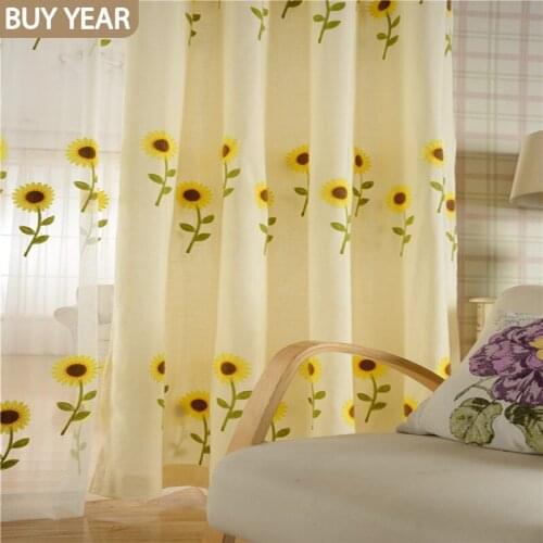 Rural Style Curtains for LivingDining RoomBedroom Sunflower Flower Embroidery Linen Curtain Tulle Finished Product Customization