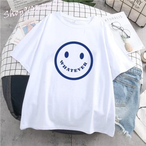 Smiley Face Printed Whatever Harajuku T-shirt Ladies 2021 New Fashion Tops Tees Shirt Casual Short Sleeve Graphic Tshirts Women