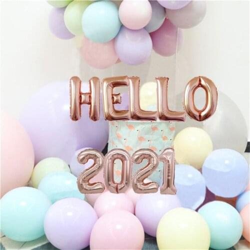 16 Inch Rose Gold HELLO 2021 Alphanumeric Aluminum Film Balloon Set New Year Celebration Party Decoration Set nn111