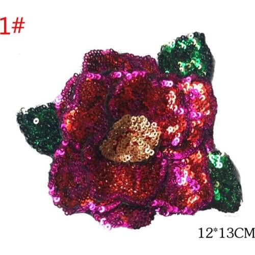 2 Piece/ lot Multilayer 3D Sequins flowers patches lace fabric embroidered clothes diy accessories 12*13cm CM Wide