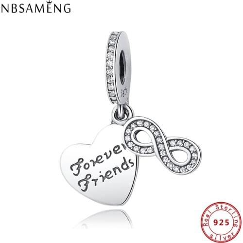 2020 100% Original 925 Sterling Silver CZ Charms Forever Friends Geometry Pendant Fit Original Bracelets DIY Women Jewelry
