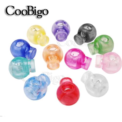 50pcs Cord Lock Ends Round Ball Colorful Stopper Toggle Clip Transparent Clear Frost Shoe Lace Apparel Backpack Bag Parts
