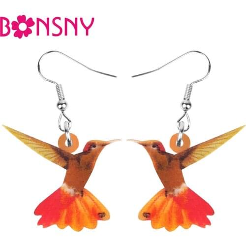Bonsny Acrylic Red Hummingbird Earrings Lightweight Bird Animal Dangle Drop Jewelry For Women Girls Teen Charm Gift Decoration