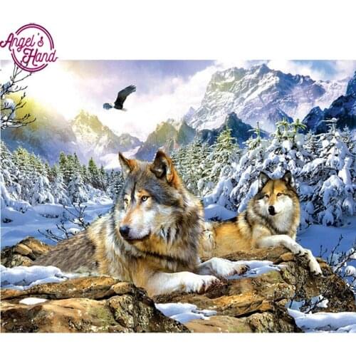 5D Diy Diamond Painting Crystal Cross Stitch Full Needlework Home Decorative 3D Full Square Diamond Embroidery winter Snow Wolf