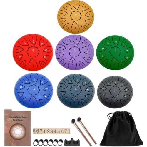 Tongue Drum Set 6 Inch Steel Tongue Drum 11 Tune Hand Pan Drum Sticks Carrying Bag for Child Percussion Instruments Accessories
