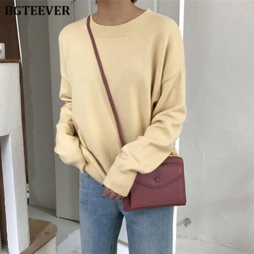 Basic O-neck Knitted Jumpers for Women Sweater Casual Loose Long Sleeve Winter Pullovers Sweater Female Jumpers Streetwear 2019
