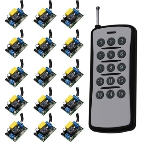 Wireless Remote Control Switch System Remote Switch ON/OFF AC 220V 1CH Relay Module Receiver & 15CH Transmittter 315/433Mhz