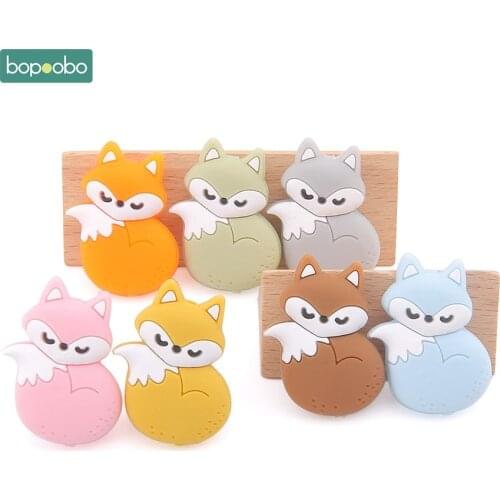 Bopoobo 5pc Silicone Bpa Free Teether Mini Fox Silicone Beads Teethers Colorful Fox Bead Food Grade Silicone Baby Teething