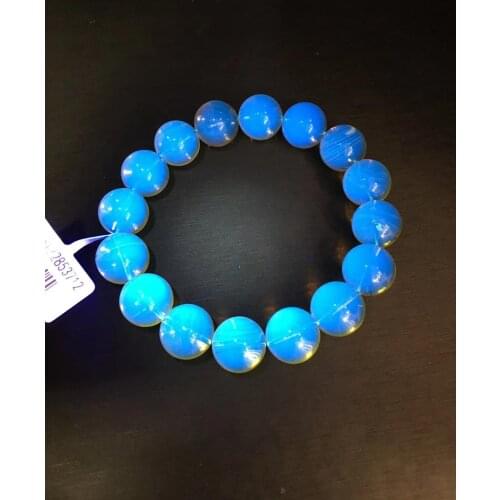 Genuine Natural Blue Amber Bracelet 13mm Women Mexico Gift Crystal Stretch Clear Round Beads Bracelet AAAAA