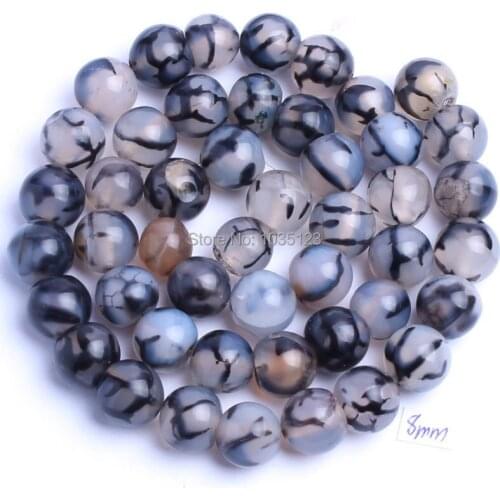 High Quality Natural Round Cracked Black And White Color Agates 4/6/8/10/12/14mm Loose Beads 15 Inch Jewellery Making wj85