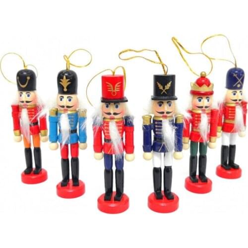 6PCS Wooden Nutcracker Doll Puppet Soldier Miniature Figurines Vintage Handcraft New Year Christmas Tree Ornaments Home Decor