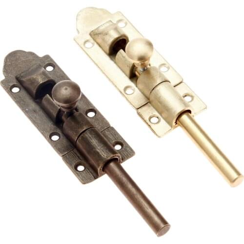 DRELD 1Pc 123mm Brass Door Bolts Antique Vintage Chinese Hardware Accessories Wooden Door Bolts Lock Furniture Hardware
