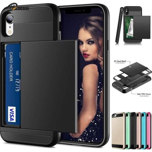 Hybrid Armor Cases for iPhone 12 11 Pro MAX XR XS MAX X 8 7 6 6S Plus Wallet Case Card Holder Shockproof Rubber Bumper Cover