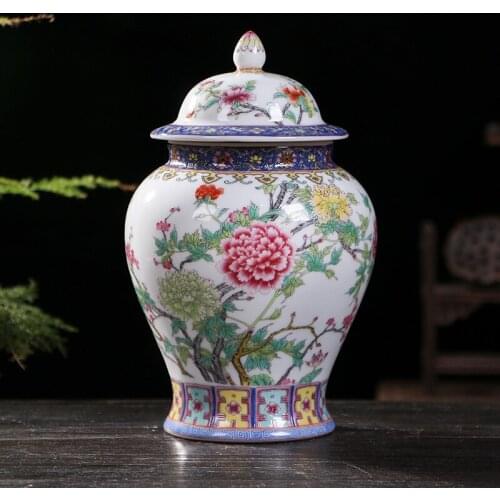 Chinese Jingdezhen Enamel Ceramic General Tank Antique Jar Canned Ornaments Sealed Storage Pot With Lid