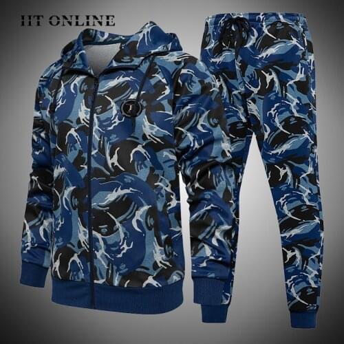 Patchwork Tracksuit Mens 2021 Autumn Casual Jogging Fitness Jacket 2 Pieces Set Camouflage Hip Hop Sets Men Zipper Streetwear