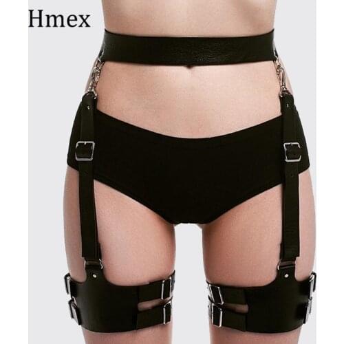 Punk Handmade Harness Leather Garter Belts for women Sexy Waist Straps Body Suspenders Gothic Thigh High Leg Sculpting