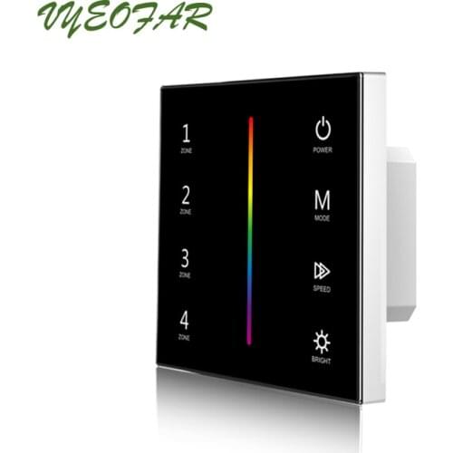 Led RGB Strip Controller Wall Mount Touch Panel DMX Master & 2.4GHz RF Wireless Dual Function 100V-240V 4 Zone String Control