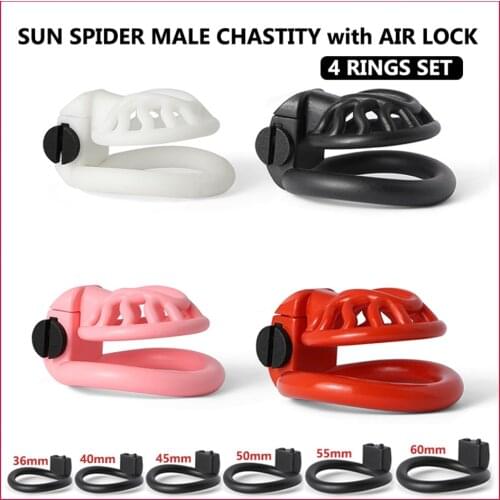 Sun Spider Male Chastity Device 4 Rings Set With Air Lock Penis Trainer Cock Cage Cock Ring BDSM Chastity Belt Sex Toys for Men