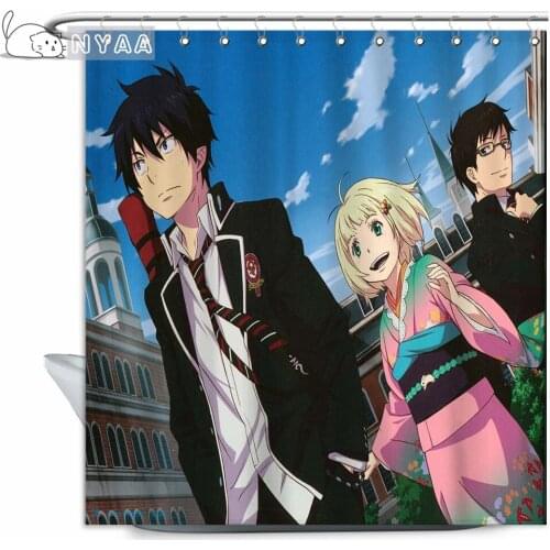 NYAA Blue Exorcist Shower Curtain Polyester Fabric 12 Hooks For The Bathroom Waterproof Mildew Funny Bath Curtain