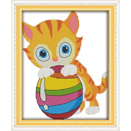 The cat playing with a ball cross stitch kit cartoon animal 14ct 11ct canvas stitching embroidery DIY handmade needlework plus