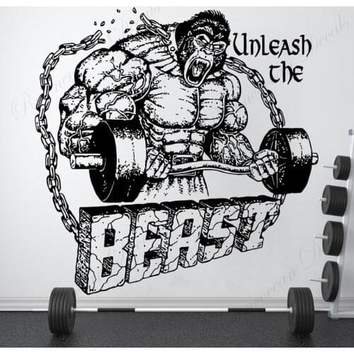 Bodybuilder Gym Sign Fitness Coach Sport Muscles Gorilla Wall Sticker Vinyl Interior Home Decor Wall Decals Removable Mural 4662