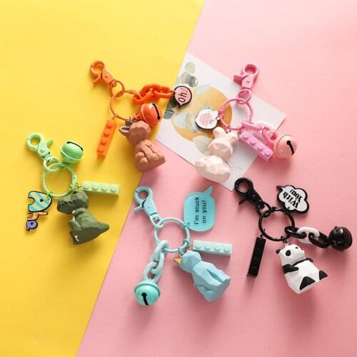 New Fashion Cute Dinosaur Keychain Key Ring Geometric Faceted Dinosaur Panda Doll Key Chain Creative Car Bag Phone Key Ring