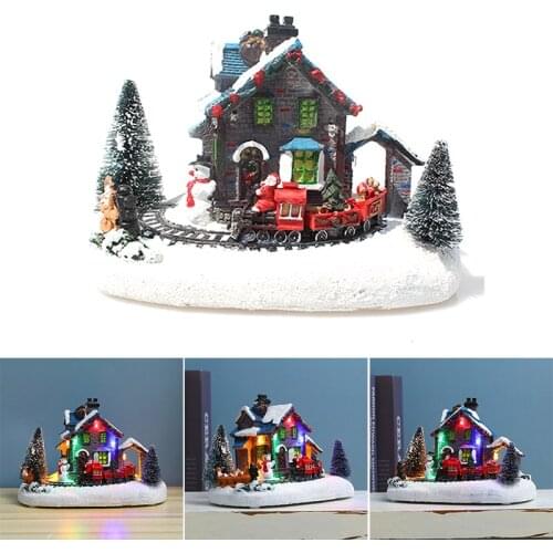 Newly Christmas Luminous Snow House with Colorful Lights Resin Battery Powered Durable Christmas Decorations Gift