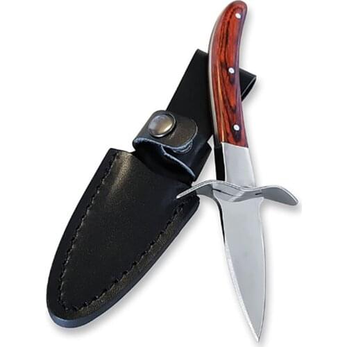 Wooden Handle Oyster Knives Stainless Steel Scallop Shell Shucking Knife With Leather Case For Seafood Oyster Knives Opener Tool